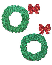 Load image into Gallery viewer, Pastease Glitter Wreath W-bow Nipple Covers - Red O-s