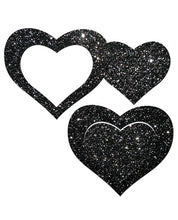Load image into Gallery viewer, Pastease Glitter Peek A Boob Hearts - Black O-s