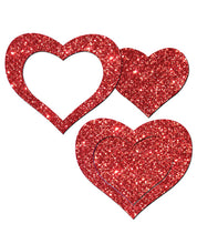 Load image into Gallery viewer, Pastease Glitter Peek A Boob Hearts - Red O-s