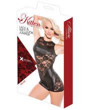 Load image into Gallery viewer, Kitten Lace &amp; Wet Look Jumper Black O-s