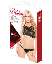 Load image into Gallery viewer, Kitten Lace &amp; Wet Look Top &amp; G-string Black O-s