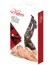 Load image into Gallery viewer, Kitten Lace &amp; Wet Look Tights &amp; G-string Black O-s