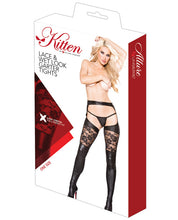 Load image into Gallery viewer, Kitten Lace &amp; Wet Look Garter Tights Black O-s