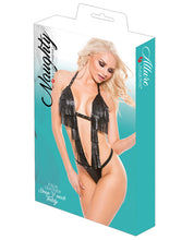 Load image into Gallery viewer, Vivace Naughty Faux Leather Deep V Neck Teddy Black O-s