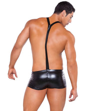Load image into Gallery viewer, Zeus Wet Look Suspender Shorts Black O-s
