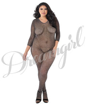 Load image into Gallery viewer, Metallic Knitted Fishnet Bodystocking W-scoop Neckline &amp; Snap Crotch Metallic Black Qn