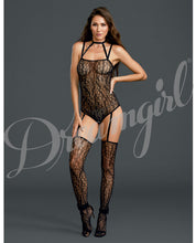 Load image into Gallery viewer, Teddy Bodystocking W-attached Thigh Highs Black O-s