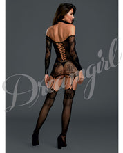 Load image into Gallery viewer, Versatile Lace Garterdress W-attached Thigh Highs Black O-s