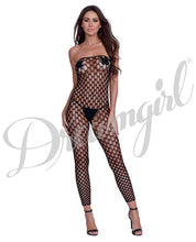 Load image into Gallery viewer, Simply Sexy Convertible Diamond Pattern Open Crotch Bodystocking - Doubles As Crop Top- Blk- Os