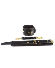 Load image into Gallery viewer, Spartacus Wrist Restraints - Brown Leather W-gold Accent Hardware