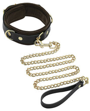 Load image into Gallery viewer, Spartacus Collar &amp; Leash - Brown Leather W-gold Accent Hardware