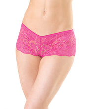Load image into Gallery viewer, Low Rise Stretch Scallop Lace Booty Short Hot Pink Xl
