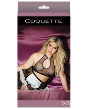 Load image into Gallery viewer, Fashion Dot Mesh Satin French Maid Halter Top &amp; Skirt Black Qn