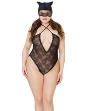 Load image into Gallery viewer, Fashion Stretch Lace Kitty Teddy &amp; Mask Black Qn