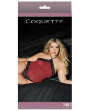 Load image into Gallery viewer, Fashion Stretch Mesh Lace Halter Neck Teddy W-contrasting Rim Merlot-black Qn