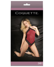 Load image into Gallery viewer, Fashion Stretch Mesh Lace Halter Neck Teddy W-contrasting Rim Merlot-black O-s
