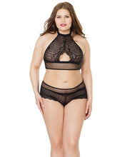 Load image into Gallery viewer, Fashion Stretch Lace Fishnet Halter Top &amp; Booty Short Black Qn