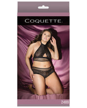 Load image into Gallery viewer, Fashion Stretch Lace Fishnet Halter Top &amp; Booty Short Black Qn