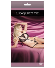 Load image into Gallery viewer, Fashion Scallop Stretch Lace Teddy W-side Ties Black O-s