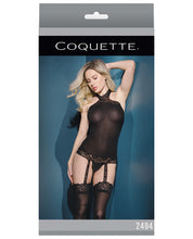 Load image into Gallery viewer, Sleek Stretch Lace Halter Top W-attch. Stockings Black O-s