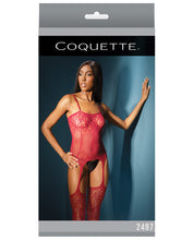 Load image into Gallery viewer, Sleek Seamless Stretch Net Cami Top W-lace Print Detail &amp; Attch. Stockings Merlot O-s