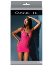 Load image into Gallery viewer, Sleek Seamless Stretch Lace Net Dress W-front &amp; Back Strappy Cutouts Neon Pink O-s
