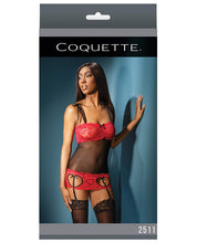 Load image into Gallery viewer, Bold Stretch Lace Mesh Chemise W-adjustable Straps &amp; Garters Black-red O-s