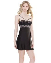 Load image into Gallery viewer, Classic Scallop Lace Chemise W-underwire Cups, Metallic Lace Detailing Black Lg