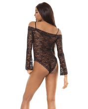 Load image into Gallery viewer, Bold Stretch Lace Teddy W-removable Straps &amp; Snap Crotch Black O-s