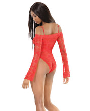 Load image into Gallery viewer, Bold Stretch Lace Teddy W-removable Straps &amp; Snap Crotch Red O-s