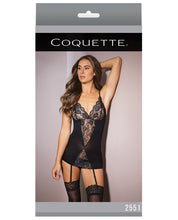 Load image into Gallery viewer, Sleek Stretch Lace Chemise W-garters &amp; Stockings Black O-s