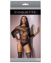 Load image into Gallery viewer, Sleek Sheer Nylon Opaque Print Long Sleeve Teddy &amp; Stockings Black O-s
