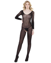 Load image into Gallery viewer, Sleek Sheer Nylon Long Sleeve Bodystocking Black O-s