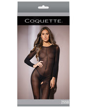 Load image into Gallery viewer, Sleek Sheer Nylon Long Sleeve Bodystocking Black O-s