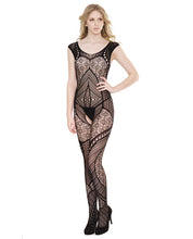 Load image into Gallery viewer, Sleek Seamless Stretch Net Patchwork Print Bodystocking Black O-s