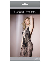 Load image into Gallery viewer, Sleek Seamless Stretch Net Halter Lace Bodystocking Black O-s