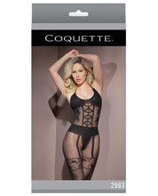 Load image into Gallery viewer, Sleek Sheer Nylon Opaque Print Bodystocking Black O-s