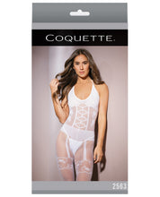 Load image into Gallery viewer, Sleek Sheer Nylon Opaque Print Bodystocking White O-s