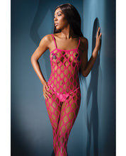 Load image into Gallery viewer, Sleek Seamless Stretch Open Net Bodystocking Neon Pink O-s