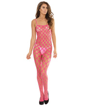 Load image into Gallery viewer, Sleek Seamless Stretch Open Net Bodystocking Neon Pink O-s