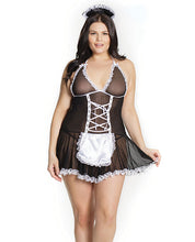 Load image into Gallery viewer, Fashion French Maid Chemise W-attached Apron &amp; Headpiece Black-white Qn