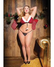 Load image into Gallery viewer, Holiday Velvet &amp; Mesh Convertible Babydoll W-remvbl Skirt, Faux Trim &amp; G-string Red-black Qn