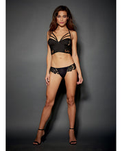 Load image into Gallery viewer, Lace &amp; Microfiber W-zipper Front Adjustable T-back Halter &amp; G-string Black 34