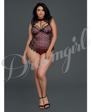 Load image into Gallery viewer, Stretch Satin Teddy W-underwire Cups &amp; Lace Overlay, Tie Back Collar &amp; Snap Crotch Black-vn Rse 1x