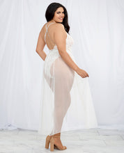 Load image into Gallery viewer, Stretch Lace Teddy &amp; Sheer Mesh Maxi Skirt W-adjustable Straps &amp; G-string White 3x