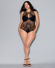 Load image into Gallery viewer, Sheer Strech Mesh Teddy W-adjustable Straps &amp; Underwire Cups &amp; Snap Crotch Black 3x