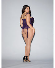 Load image into Gallery viewer, Lace Bustier &amp; Mesh W-partial Satin Lining, Boning, Adjustable-removable Gartrs Deep Purple 40