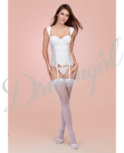 Load image into Gallery viewer, Lace Bustier &amp; Mesh W-partial Satin Lining, Boning, Adjustable-removable Gartrs Deep White 38