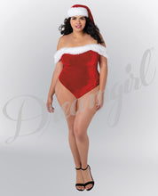 Load image into Gallery viewer, Stretch Velvet Teddy W-removble &amp; Adjustble Shoulder Straps &amp; Snap Crotch &amp; Hat Ruby 2x