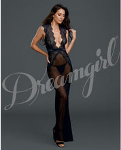 Load image into Gallery viewer, Sheer &amp; Lace Gown W-g-string Black Md